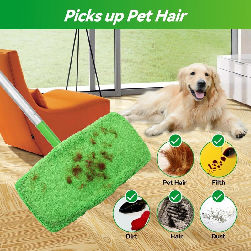 Febsow Reusable Microfiber Mop Pads Washable Wet Pads Compatible with Swiffer Sweeper Refills Pads for Wet & Dry Sweeping Cloths Mop Head Replacement for Household Cleaning (Green 4PCS) - Image 2